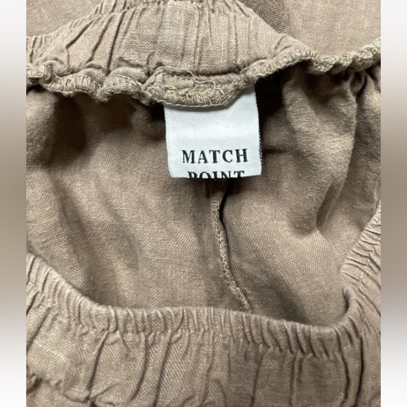 . Match Point Linen Gathered Hem Lagenlook Pant in mocha - Picture 4 of 5